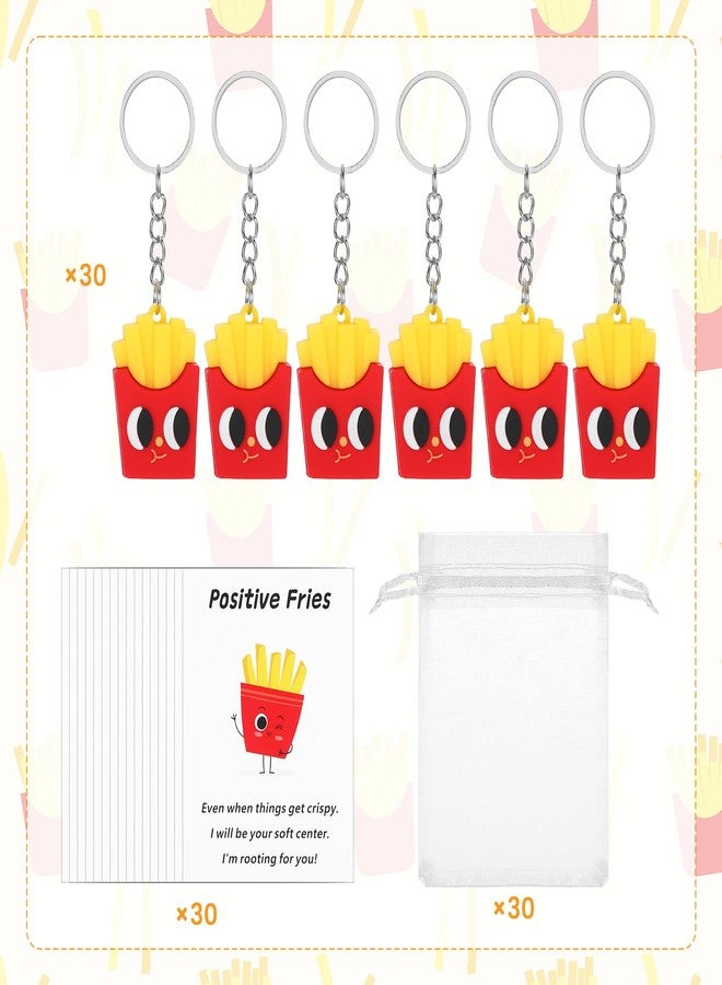 DONQTWAY 30 Sets Positive Fries Keychain Set Fries Funny Keychain with Positive Card Organza Bag Employee Appreciation Gifts Bulk for Motivational gifts Staff Teacher Student Christmas Party Favors - Image 3